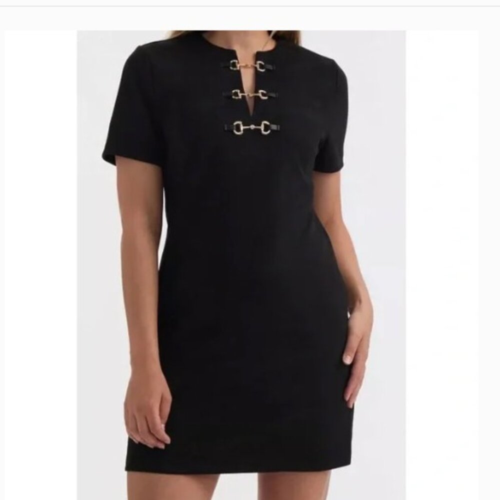 Ellen Tracy Horsebit Detail Faux Suede Shift Dress